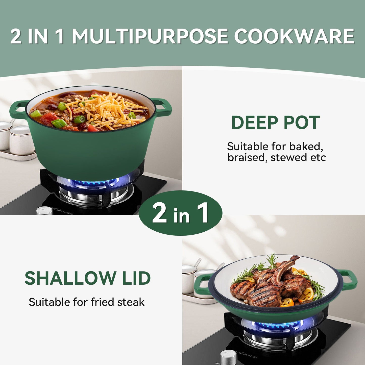 Enameled Cast Iron Dutch Oven with Serving Lid + ENCLOSED THERMAL CIRCLE Design - Discount Msrp