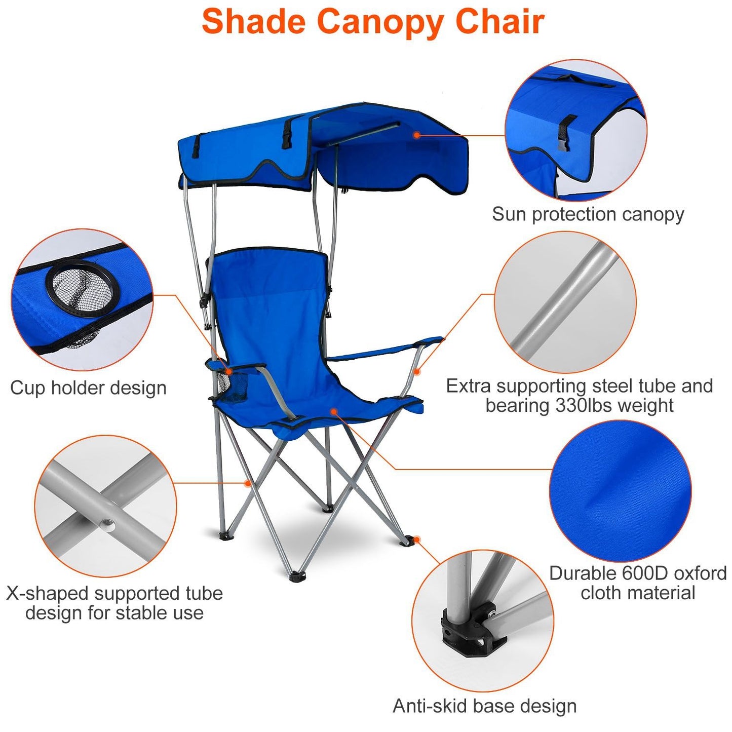 Foldable Beach Canopy Chair Sun Protection Camping Lawn Canopy Chair 330LBS Load Folding Seat - Discount Msrp