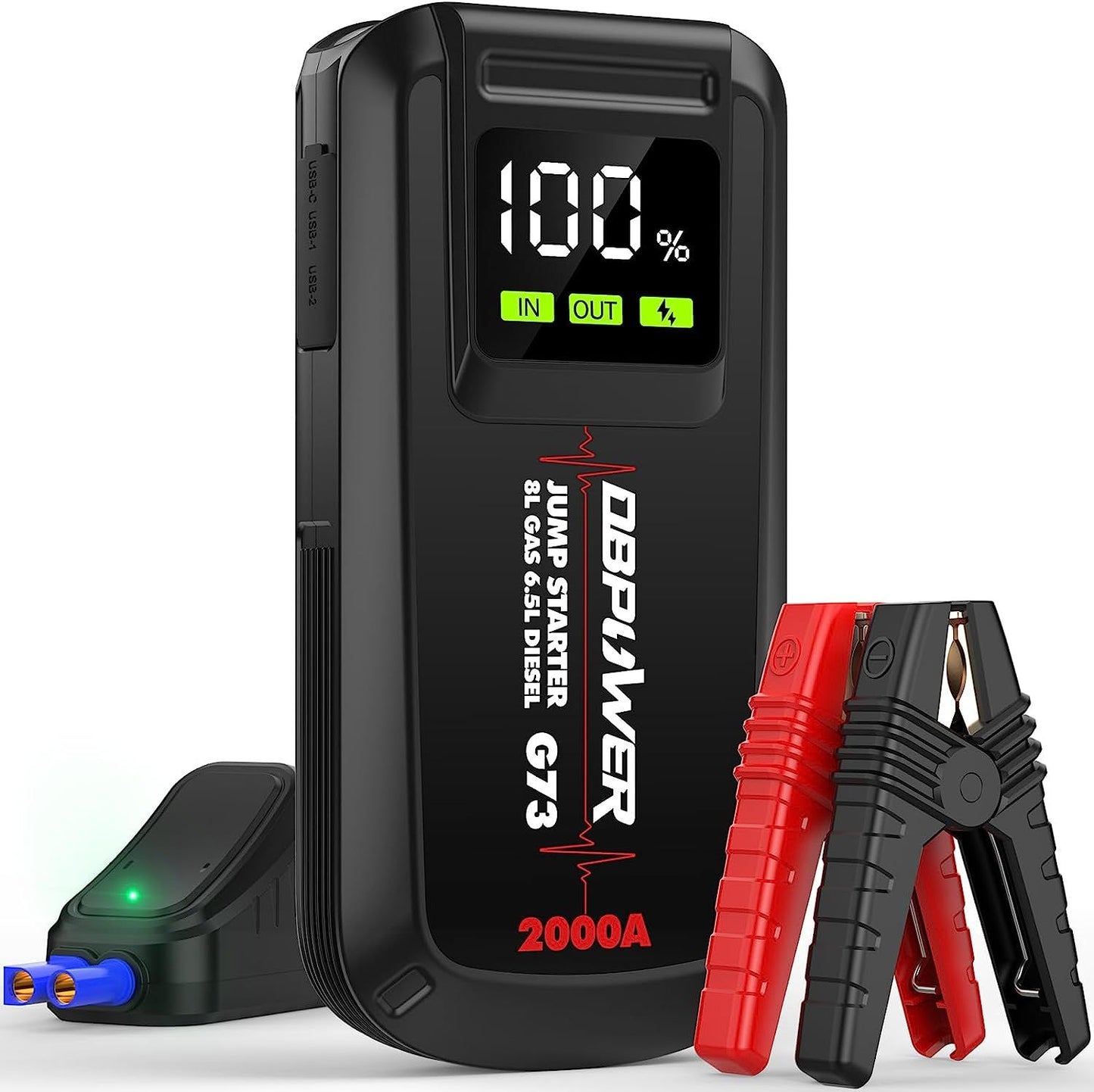 DBPOWER Jump Starter 2000A Peak Portable Car Jump Starter for Up to 8.0L Gas and 6.5L Diesel Engines, 12V Lithium Battery Booster Pack with 2.5" LCD Display, Smart Jumper Cables and LED Light - Discount Msrp