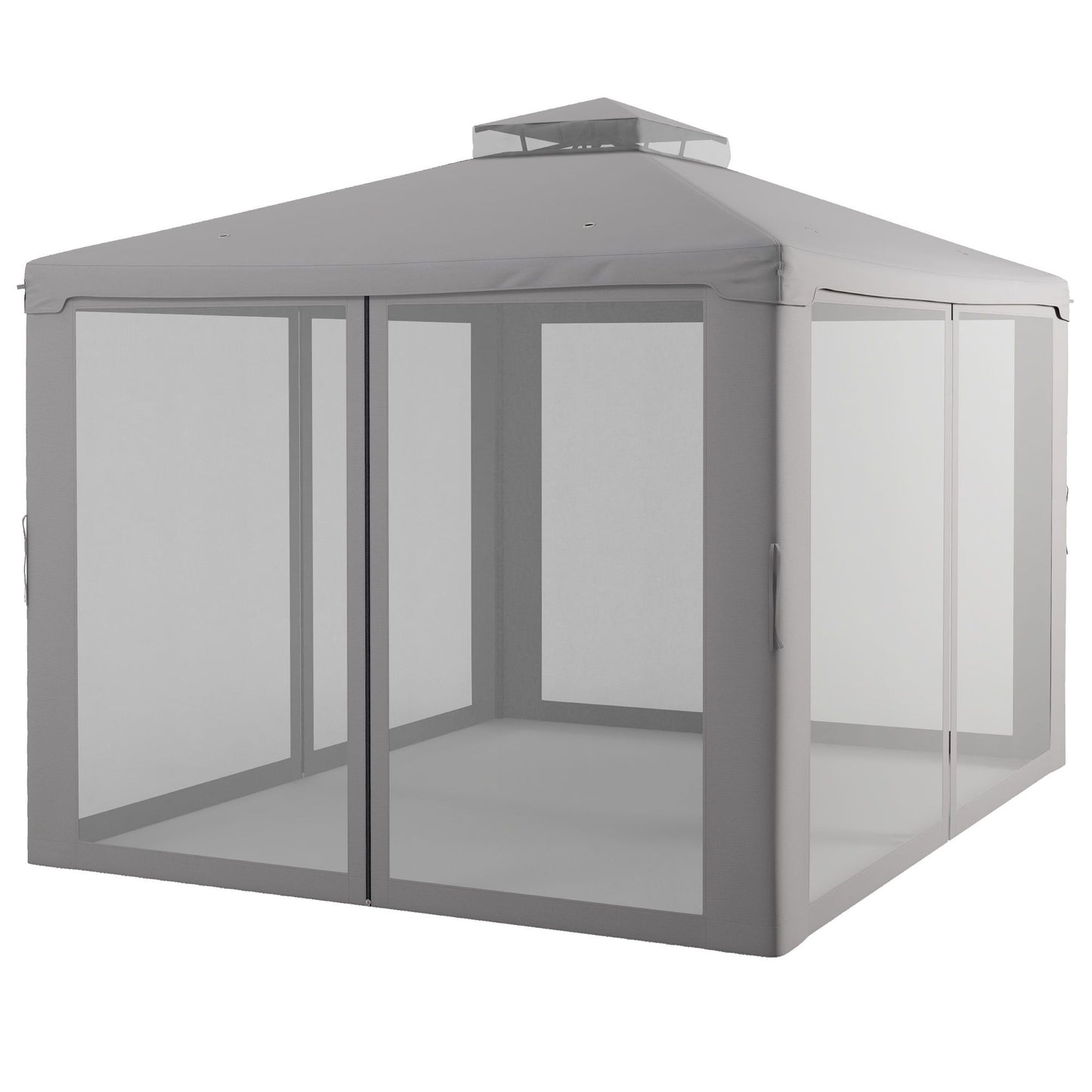 Outsunny 9.6' x 11.6' Patio Gazebo, Outdoor Canopy Shelter with 2-Tier Roof and Netting, Steel Frame for Garden, Lawn, Backyard, and Deck, Gray - Discount Msrp