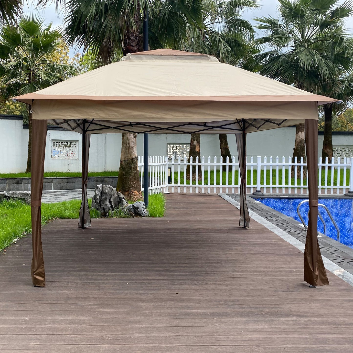 Outdoor 11x 11Ft Pop Up Gazebo Canopy With Removable Zipper Netting,2-Tier Soft Top Event Tent,Suitable For Patio Backyard Garden Camping Area,Coffee - Discount Msrp