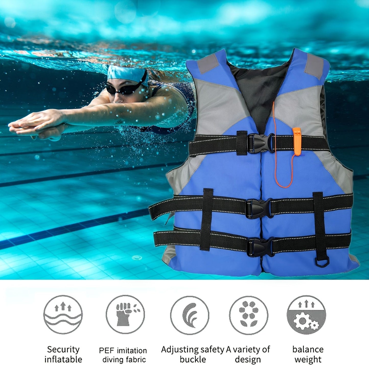 1pc Adult Portable Breathable Inflatable Vest; Life Vest For Swimming Fishing Accessories - Discount Msrp