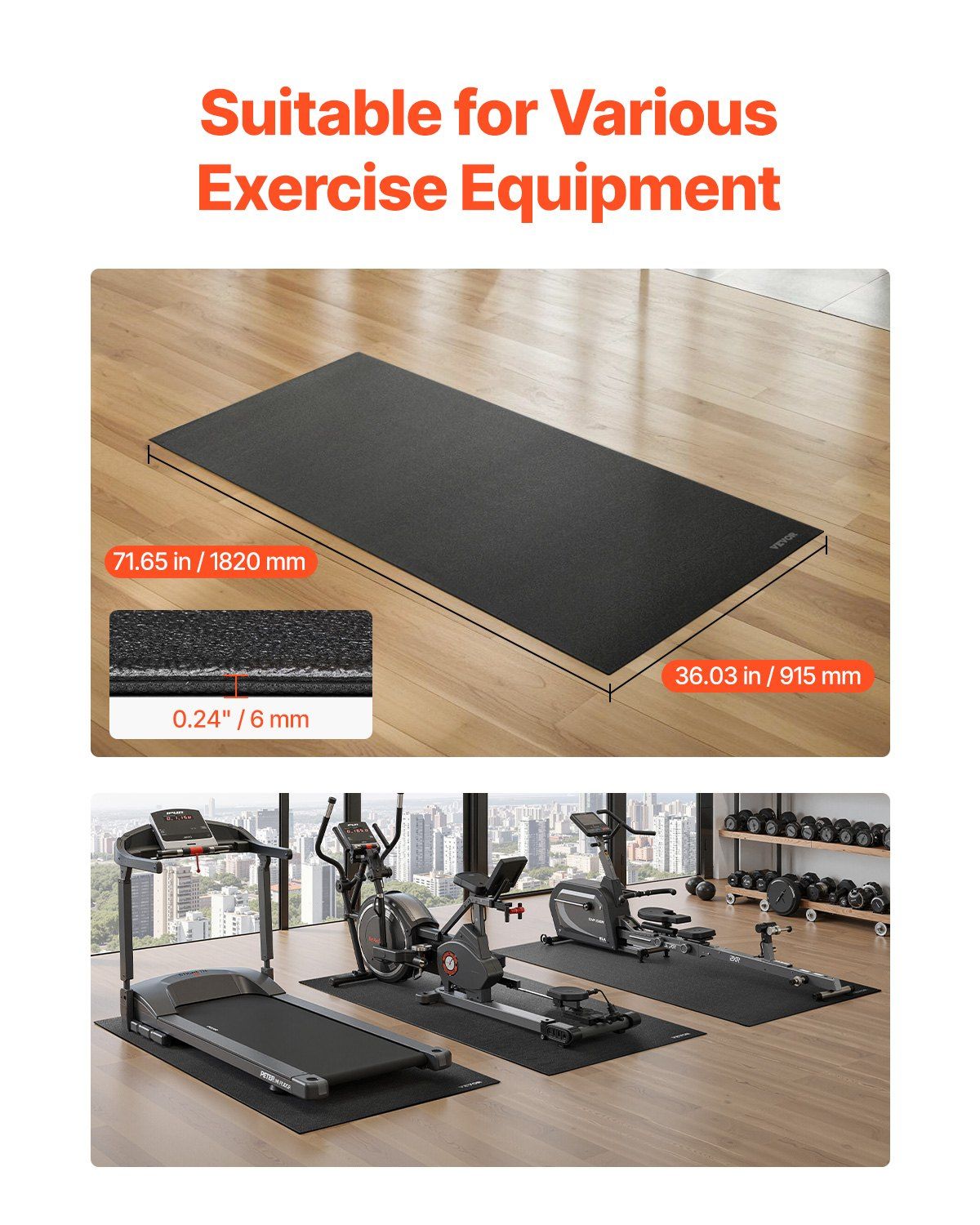Treadmill Mat for Carpet Floor 1/4" Thick 36"x72" Exercise Equipment Mat - Discount Msrp