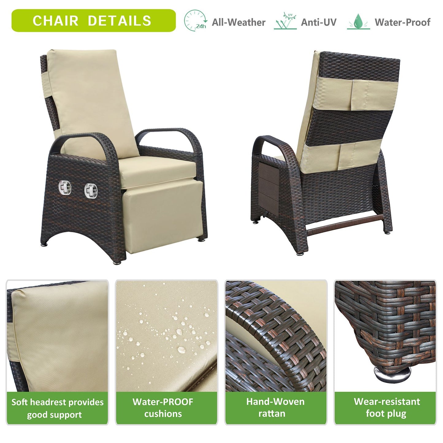 Outdoor Adjustable Wicker Recliner with Flip Table - Discount Msrp