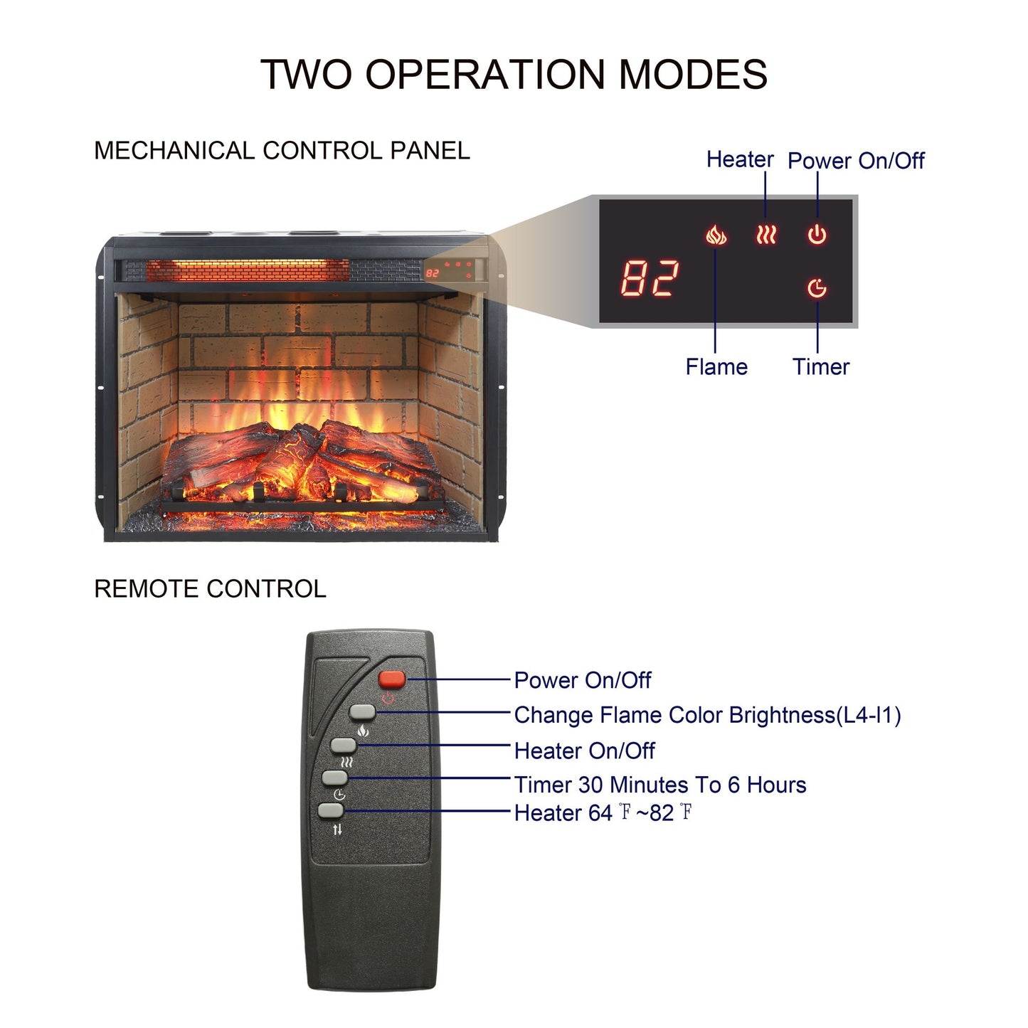 23 inch infrared quartz heater fireplace insert -woodlog version with brick - Discount Msrp