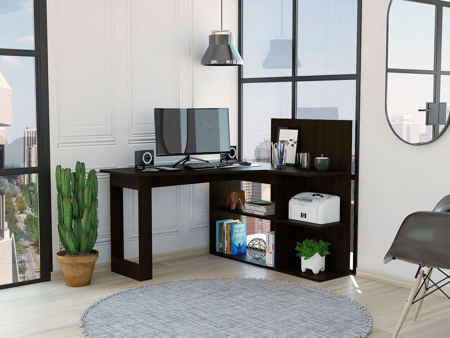 Fresno Writing Computer Desk; Four Shelves - Discount Msrp
