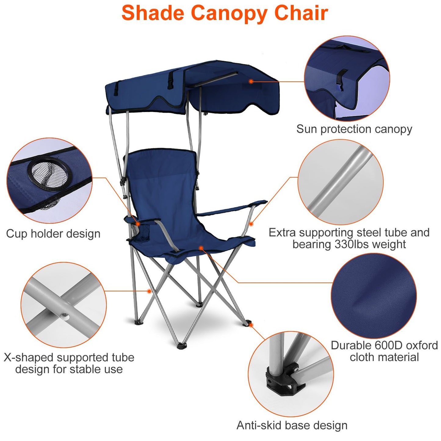 Foldable Beach Canopy Chair Sun Protection Camping Lawn Canopy Chair 330LBS Load Folding Seat - Discount Msrp