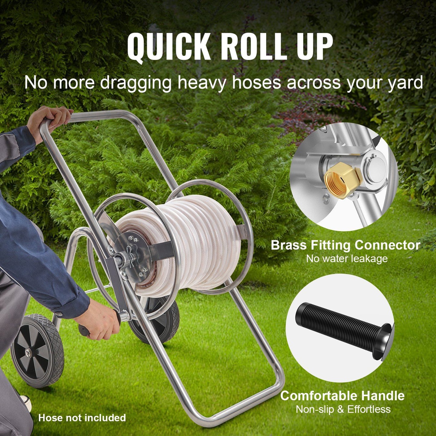 VEVOR Hose Reel Cart, Hold Up to 175 ft of 5/8'' Hose (Hose Not Included), Garden Water Hose Carts Mobile Tools with Wheels, Heavy Duty Powder-coated Steel Outdoor Planting for Garden, Yard, Lawn - Discount Msrp