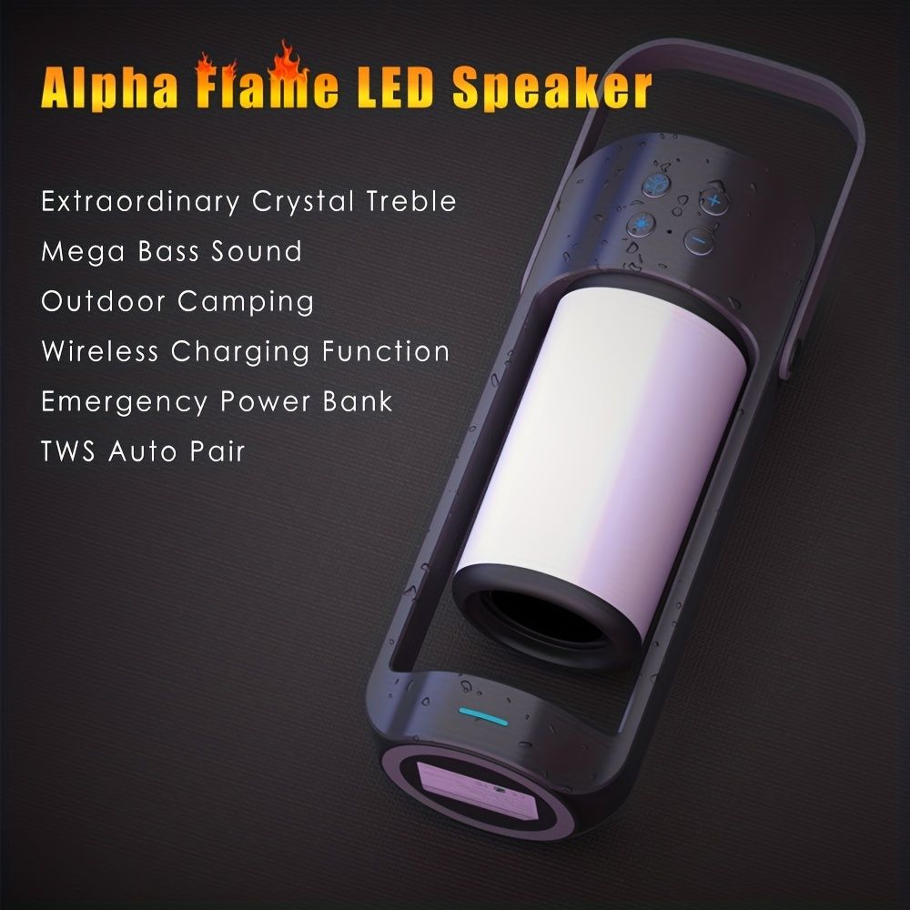 Portable Wireless Flame LED Speaker With Wireless Charger; Speaker With 10 Hours Working Time; 10W Speaker BT 4.2 Version; Mega Bass Sound Quality For Indoor And Outdoor - Discount Msrp
