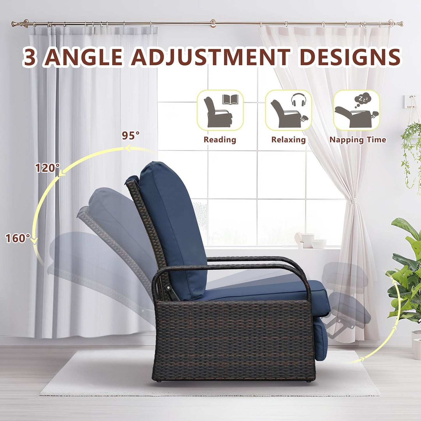 Outdoor Recliner Chair; Automatic Adjustable Wicker Lounge Recliner Chair with 5.12'' Thicken Cushion - Discount Msrp