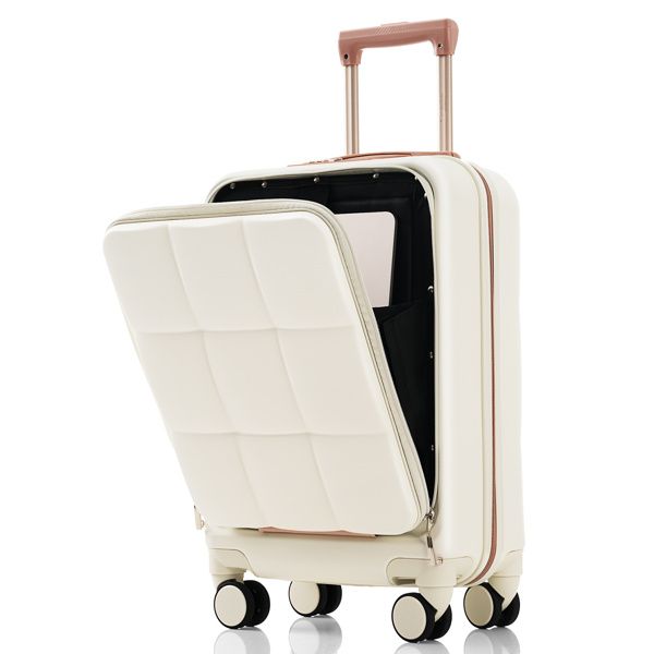 Luggage Sets 3 Piece, 20-inch with USB Port and front opening design, ABS Hard Shell Luggage with Spinner Wheels, Cup Holder, white - Discount Msrp