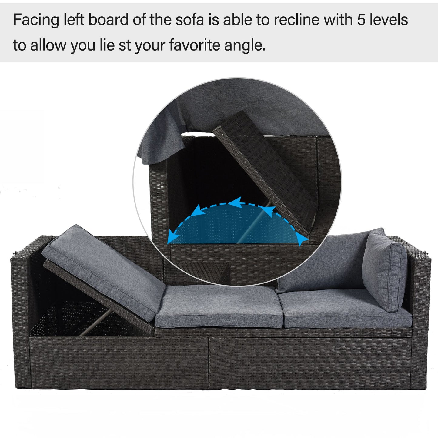 Outdoor Patio Rectangle Daybed with Retractable Canopy, Wicker Furniture Sectional Seating with Washable Cushions, Backyard, Porch - Discount Msrp