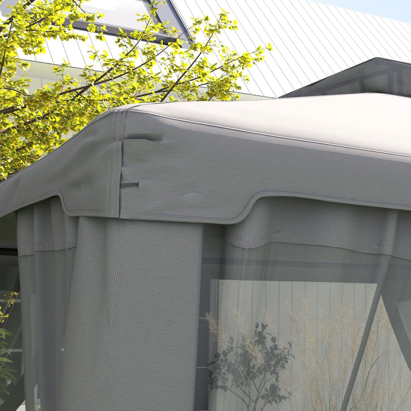 Outsunny 9.6' x 11.6' Patio Gazebo, Outdoor Canopy Shelter with 2-Tier Roof and Netting, Steel Frame for Garden, Lawn, Backyard, and Deck, Gray - Discount Msrp