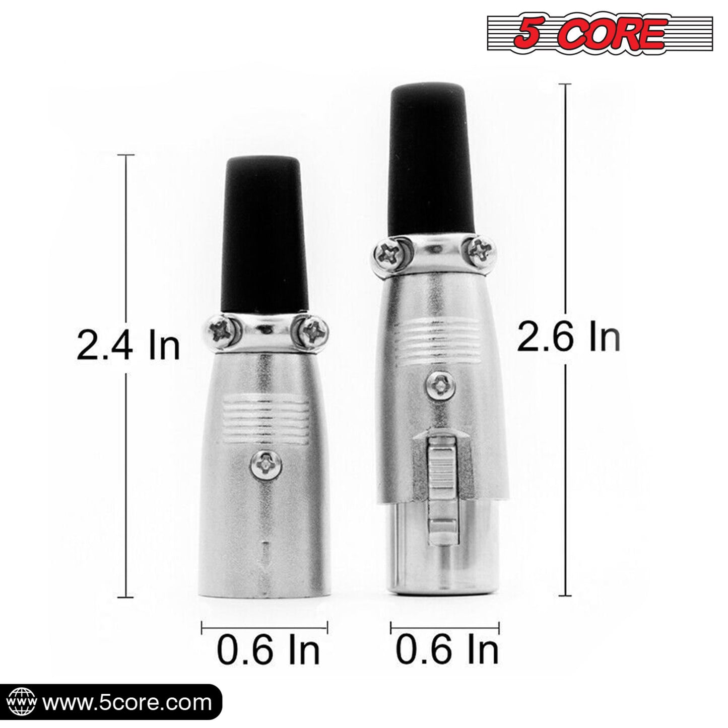 5Core XLR Connector Male Female to 1/4 Audio Jack 3 Pin Secure Mic Plug w Locking Ends - Discount Msrp