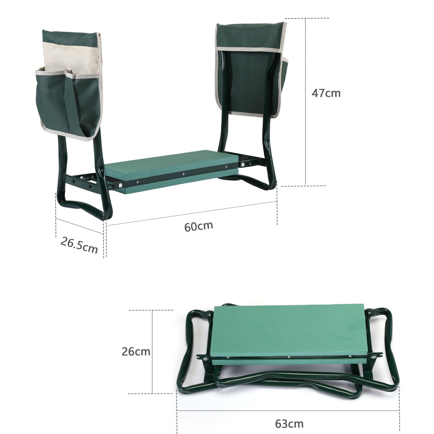 Outdoor 2-in-1 Garden Stool and Kneeler; Garden Bench with Tool Bags; Kneeling Pad; Gift for Parent; Portable; Green - Discount Msrp