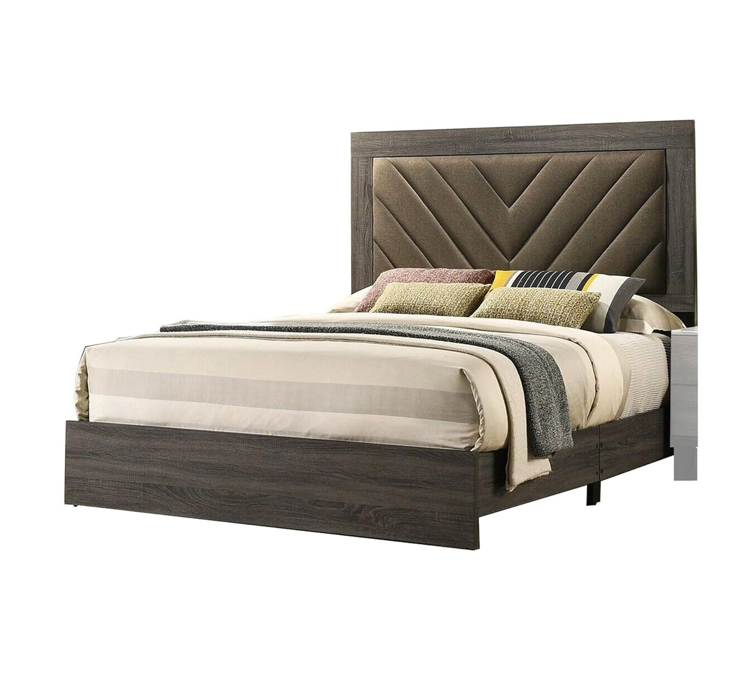 Contemporary 1pc Queen Size Bed Bedroom Furniture Upholstered Headboard Rubberwood 1pc Bedframe Gray Finish - Discount Msrp