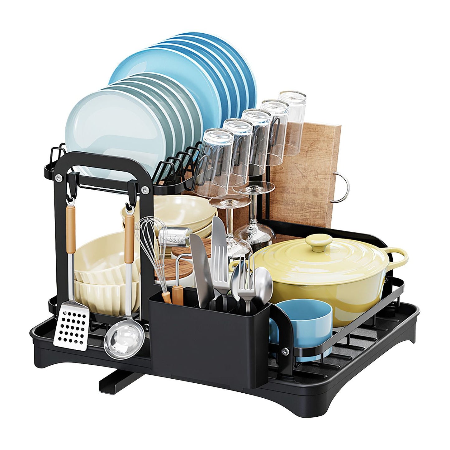 2-Tier Dish Drying Rack for Kitchen Counter Space Saving Rustproof Dish Rack with Drainboard Detachable Kitchen Drainer Organizer Set - Discount Msrp
