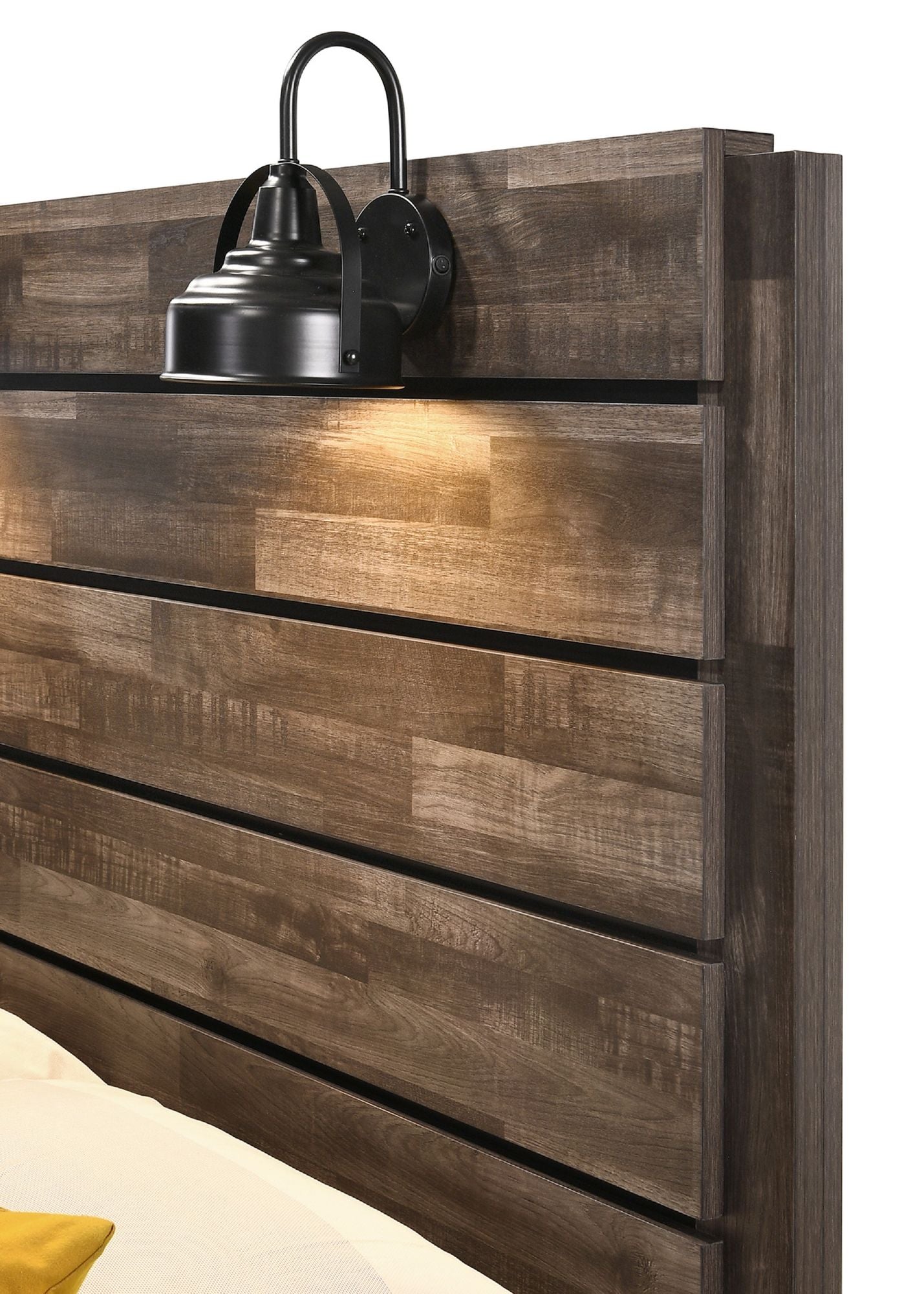 1pc Rustic Style Butcher Block Finish Weathered Brown Finish Full Size Bed w/ Lamp Wooden Bedroom Furniture - Discount Msrp