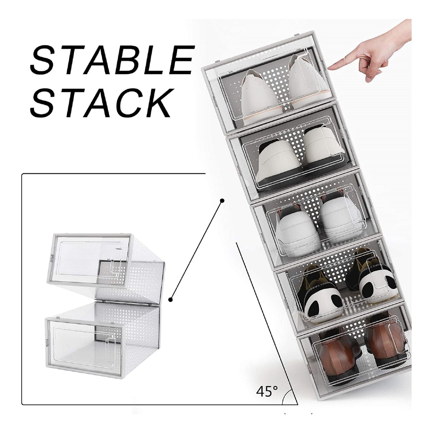 Set of 12 Stackable Clear Plastic Transparent Shoe Storage Box in Home - Discount Msrp