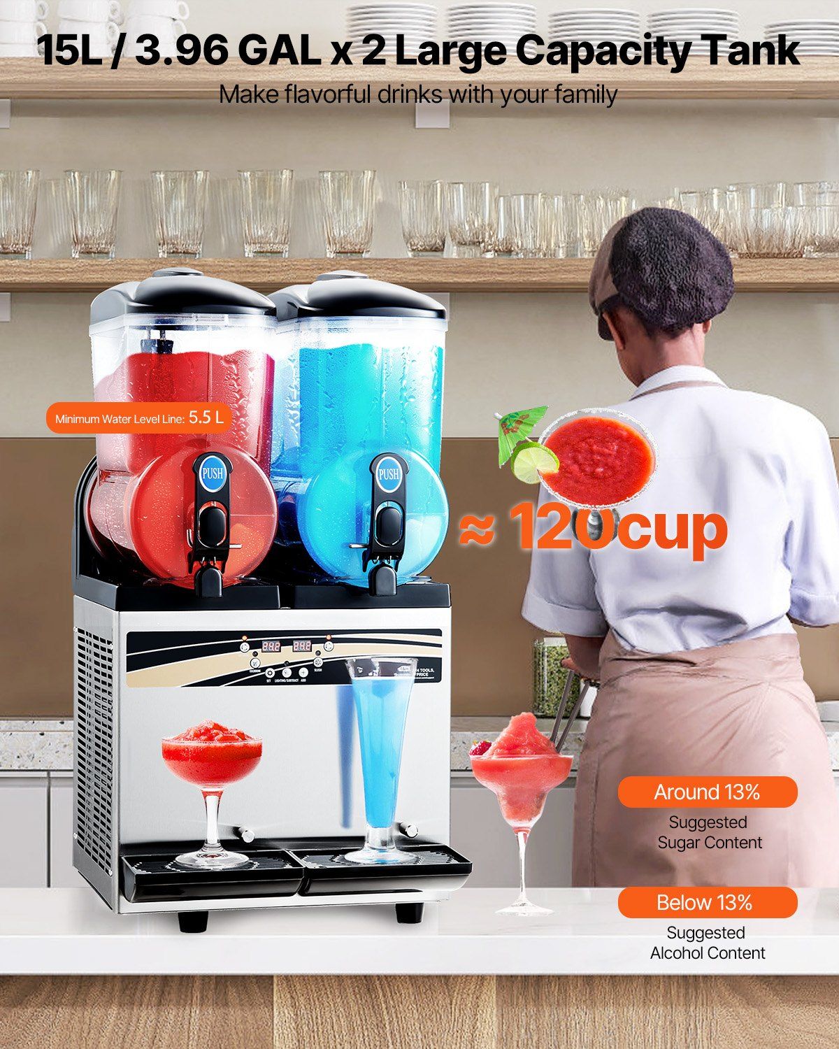 Commercial Slushy Machine 15Lx2 Tank Margarita Smoothie Frozen Drink Maker - Discount Msrp