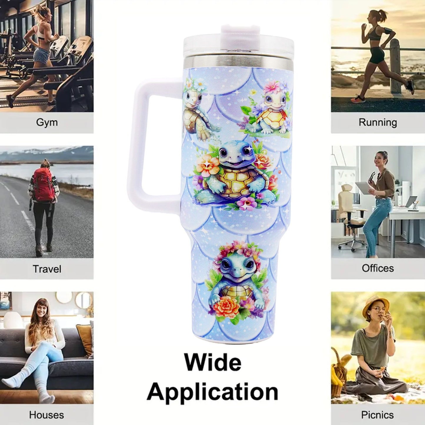 1pc 40oz Water Bottles,5D Little Turtle Series Tumbler,Large Capacity Stainless Steel Tumbler Insulation Cup With Lid And Straw For Women,Camping,Driving,skiing,Thermocoolers.Best Gift - Discount Msrp