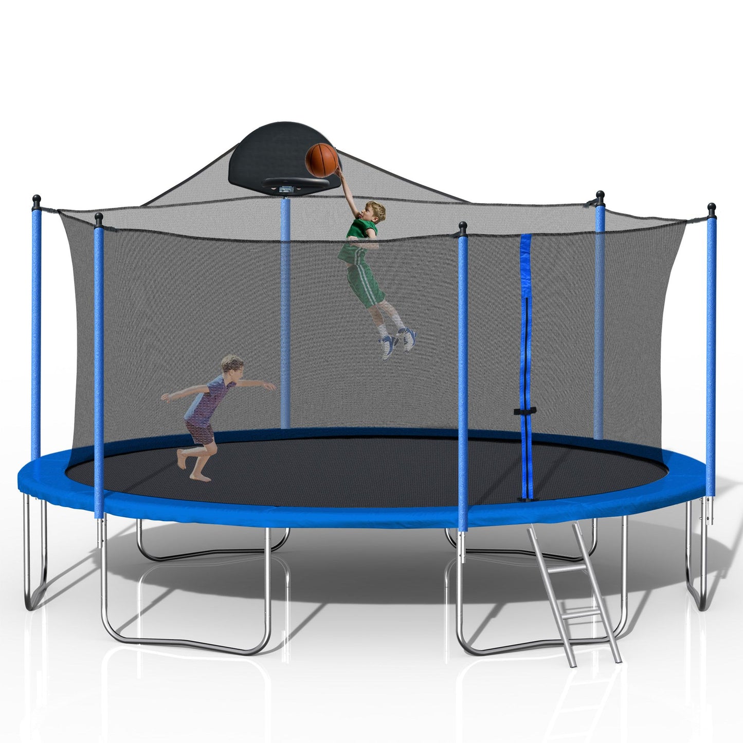 14FT Trampoline for Adults & Kids with Basketball Hoop, Outdoor Trampolines w/Ladder and Safety Enclosure Net for Kids and Adults - Discount Msrp