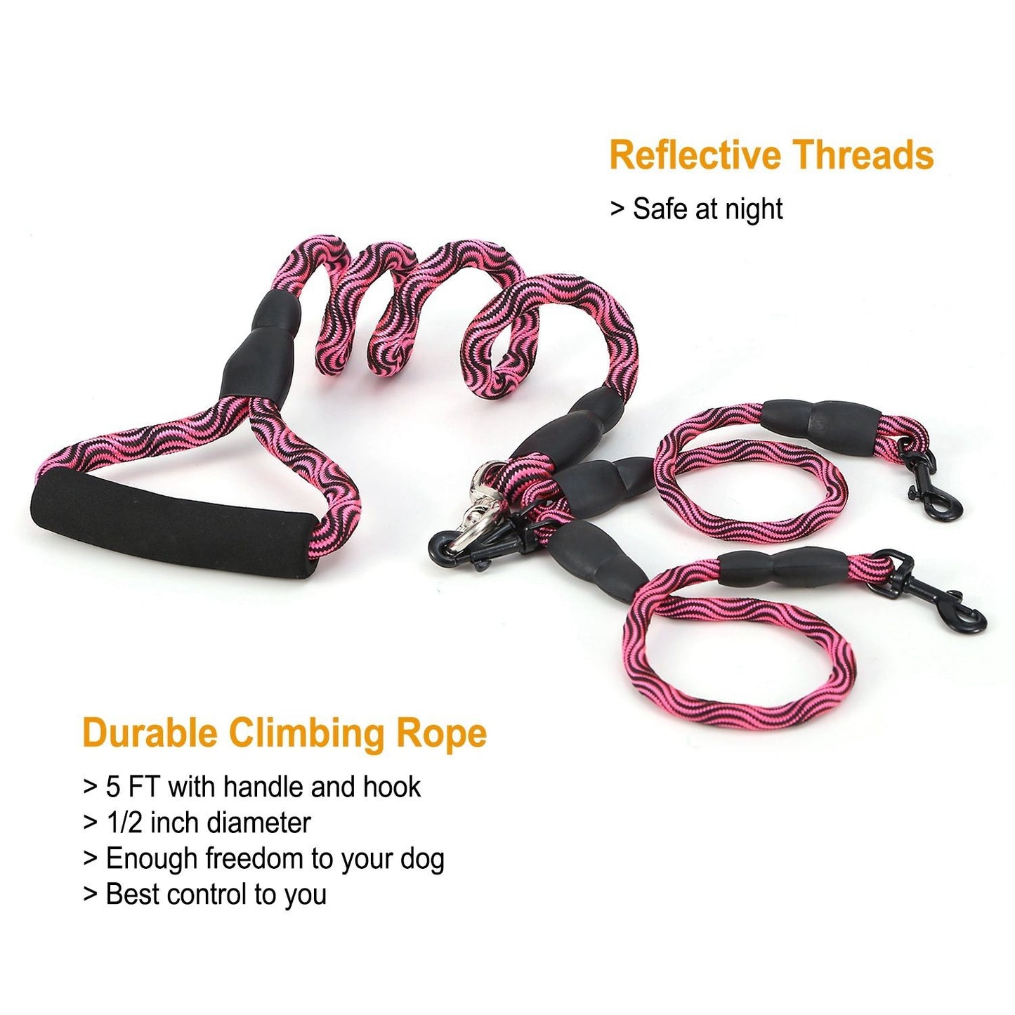 Double Dogs Leash No-Tangle Dogs Lead Reflective Dogs Walking Leash w/ Swivel Coupler Padded Handle - Discount Msrp