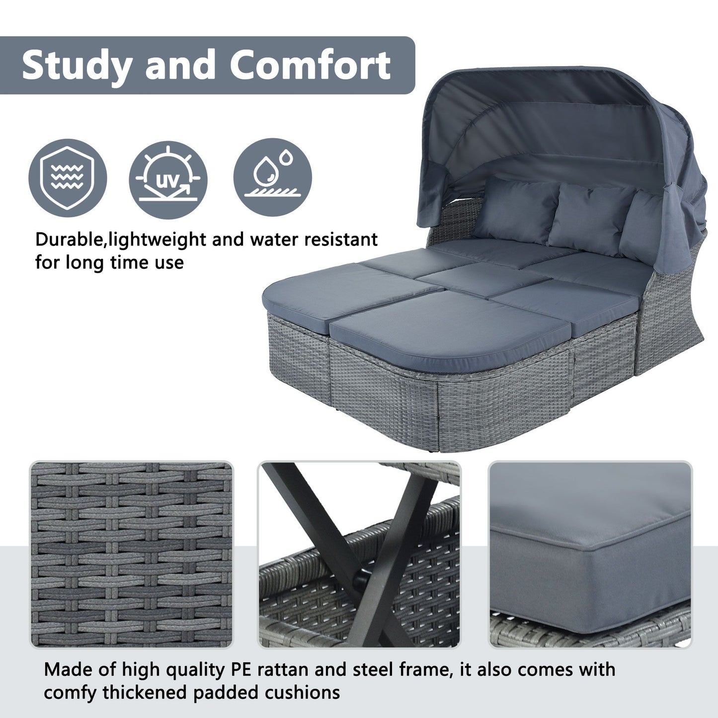 Outdoor Patio Furniture Set Daybed Sunbed with Retractable Canopy Conversation Set Wicker Furniture - Discount Msrp