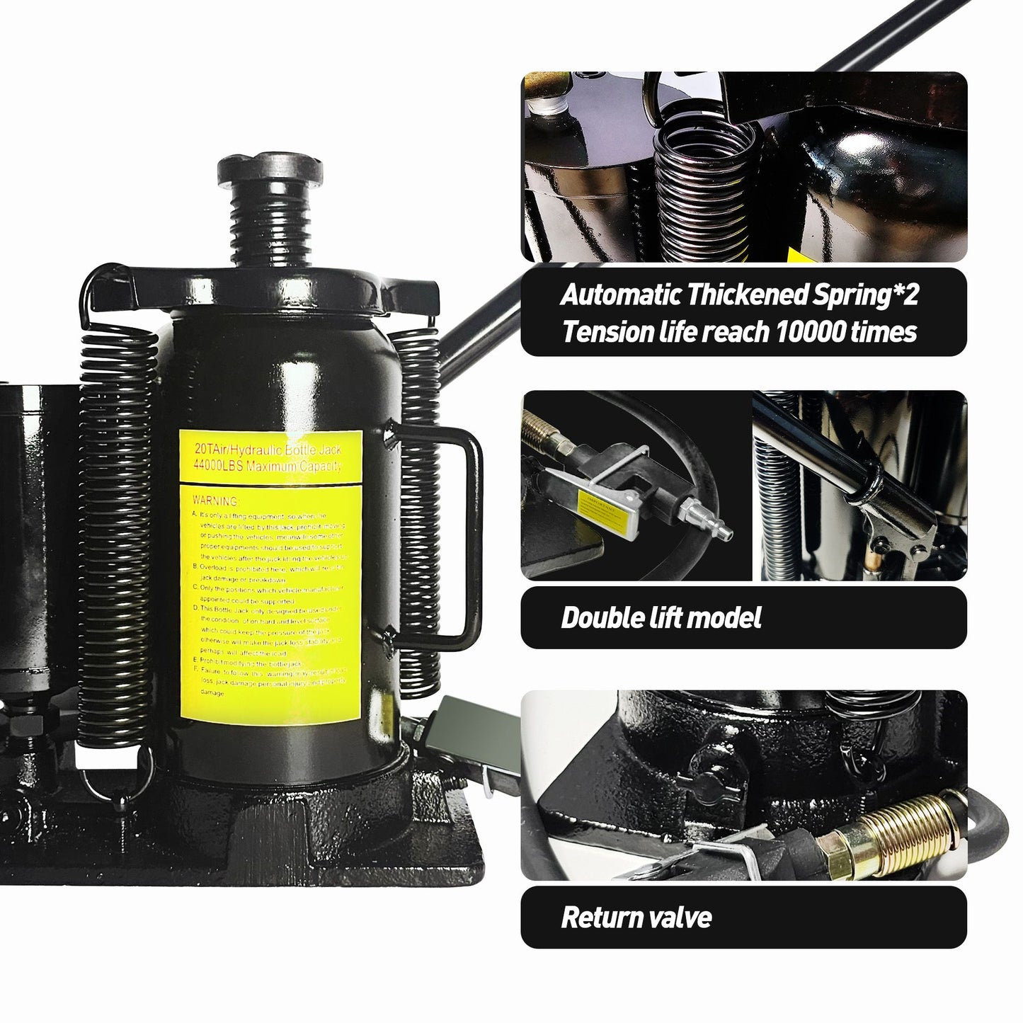 Air Hydraulic Bottle Jack, 20 Ton/40000 LBS Bottle Jack, 10.23-20.07 inch Lifting Range, Manual Handle and Air Pump, for Car, Pickup, Truck, RV, Auto Repair, Industrial Engineering - Discount Msrp