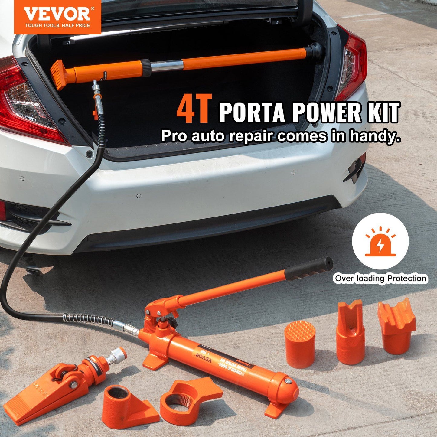 VEVOR 4 Ton/8800 LBS Porta Power, Portable Hydraulic Ram with 3.9 ft/1.2 m Oil Hose, Auto Body Frame Repair Kit with Storage Case for Car Repair, Truck, Farm - Discount Msrp