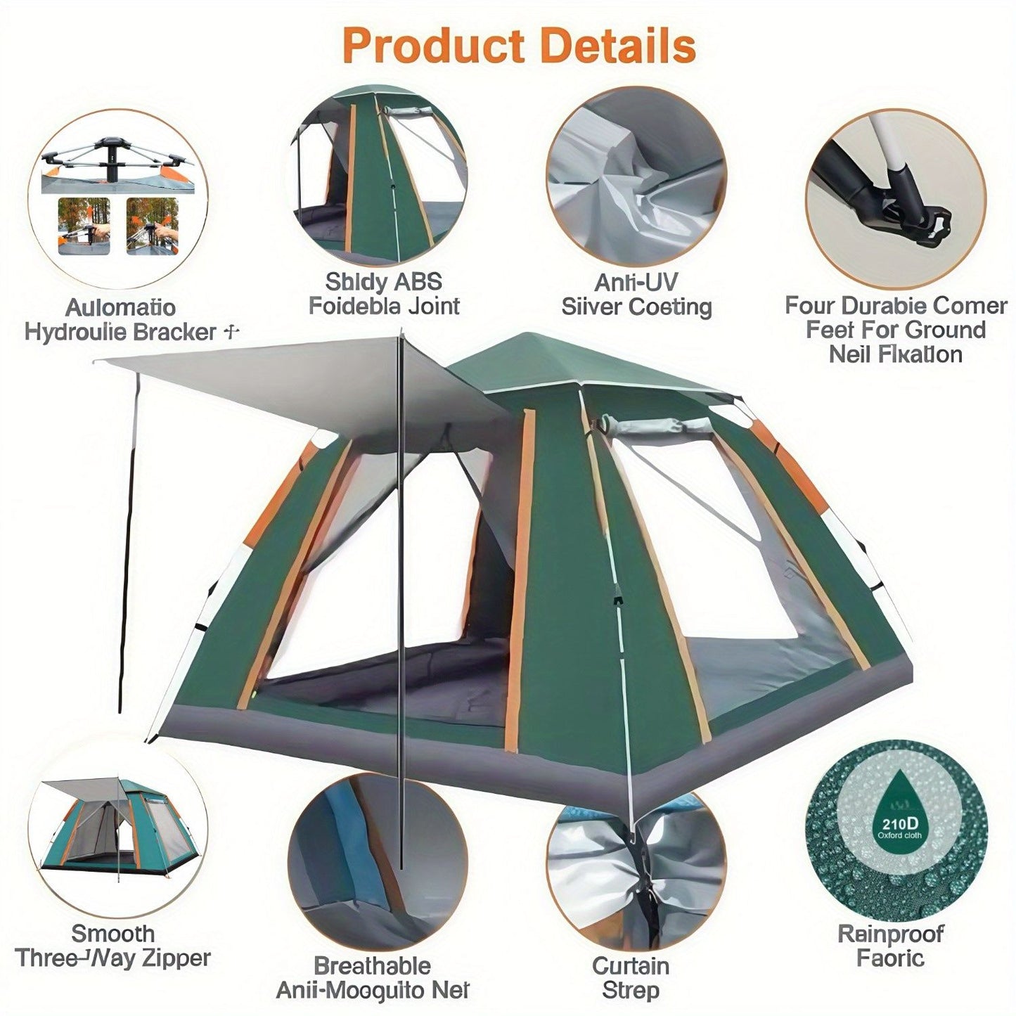 Muti-Person Outdoor Automatic Quick Opening Camping Tent with Mesh Windows. Made of Oxford Fabric, Comes with Portable Bag & Moisture - Proof Mat. Ideal for Family Camping, Fishing, Hunting - Discount Msrp