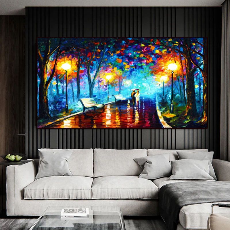 Hand Painted Night Thick Modern Canvas Oil Paintings Wall Art Abstract Landscape Pictures For Living Room Home Decoration - Discount Msrp