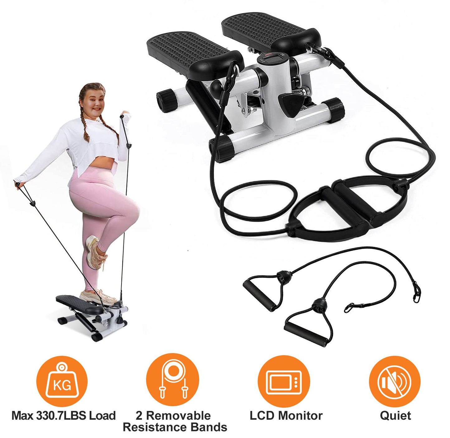 Stepper for Exercise Mini Fitness Stepper with 2 Resistance Bands LCD Monitor Max 330.7LBS Load Stair Stepper Quiet Stepper - Discount Msrp