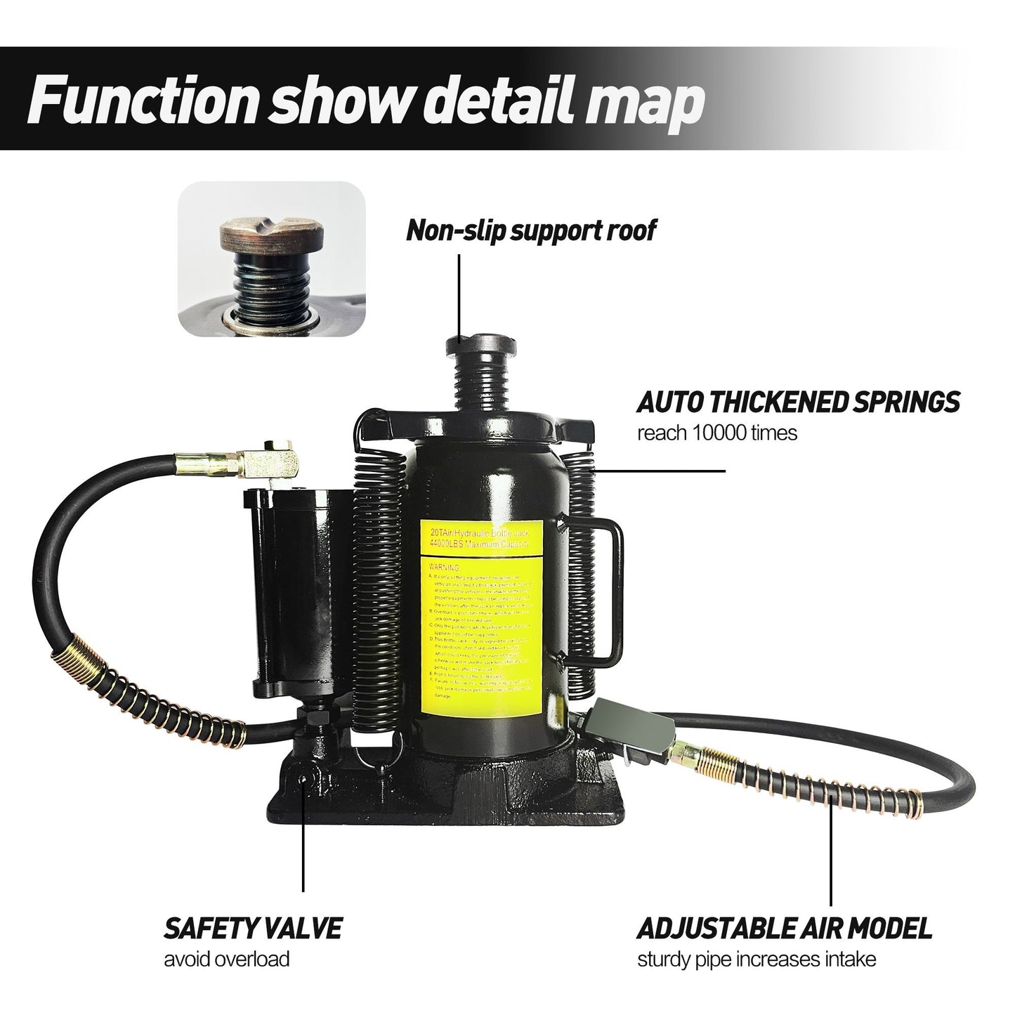 Air Hydraulic Bottle Jack, 20 Ton/40000 LBS Bottle Jack, 10.23-20.07 inch Lifting Range, Manual Handle and Air Pump, for Car, Pickup, Truck, RV, Auto Repair, Industrial Engineering - Discount Msrp