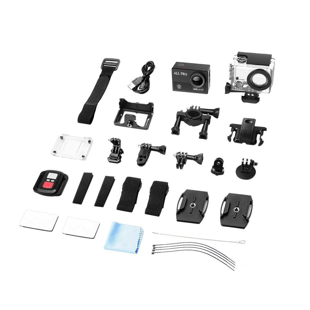 4K Action Pro Waterproof All Digital UHD WiFi Camera + RF Remote And Accessories - Discount Msrp
