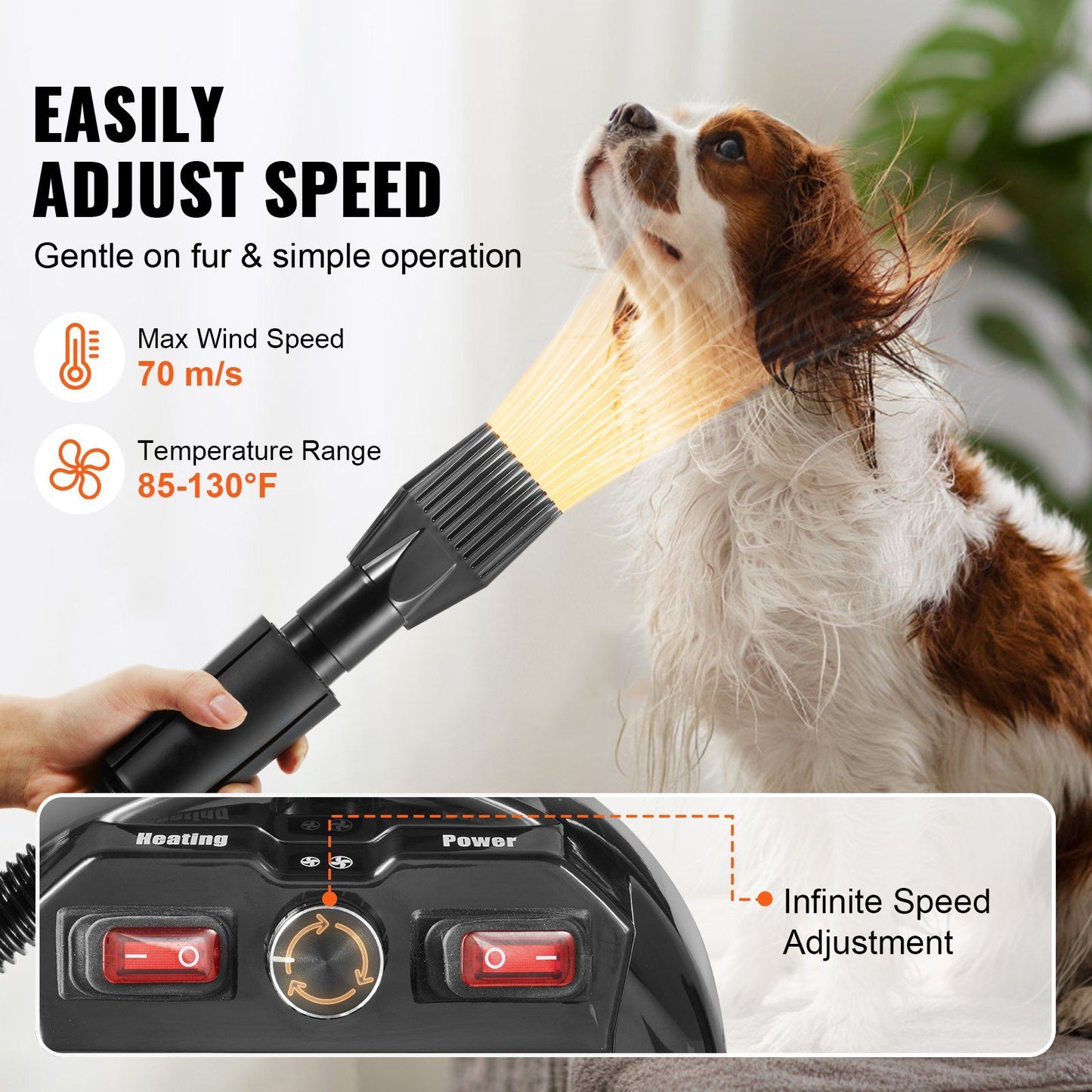 VEVOR Dog Dryer, 2800W/4.3HP Dog Blow Dryer, Pet Grooming Dryer with Adjustable Speed and Temperature Control, Pet Hair Dryer with 4 Nozzles and Extendable Hose, Grey and Black - Discount Msrp