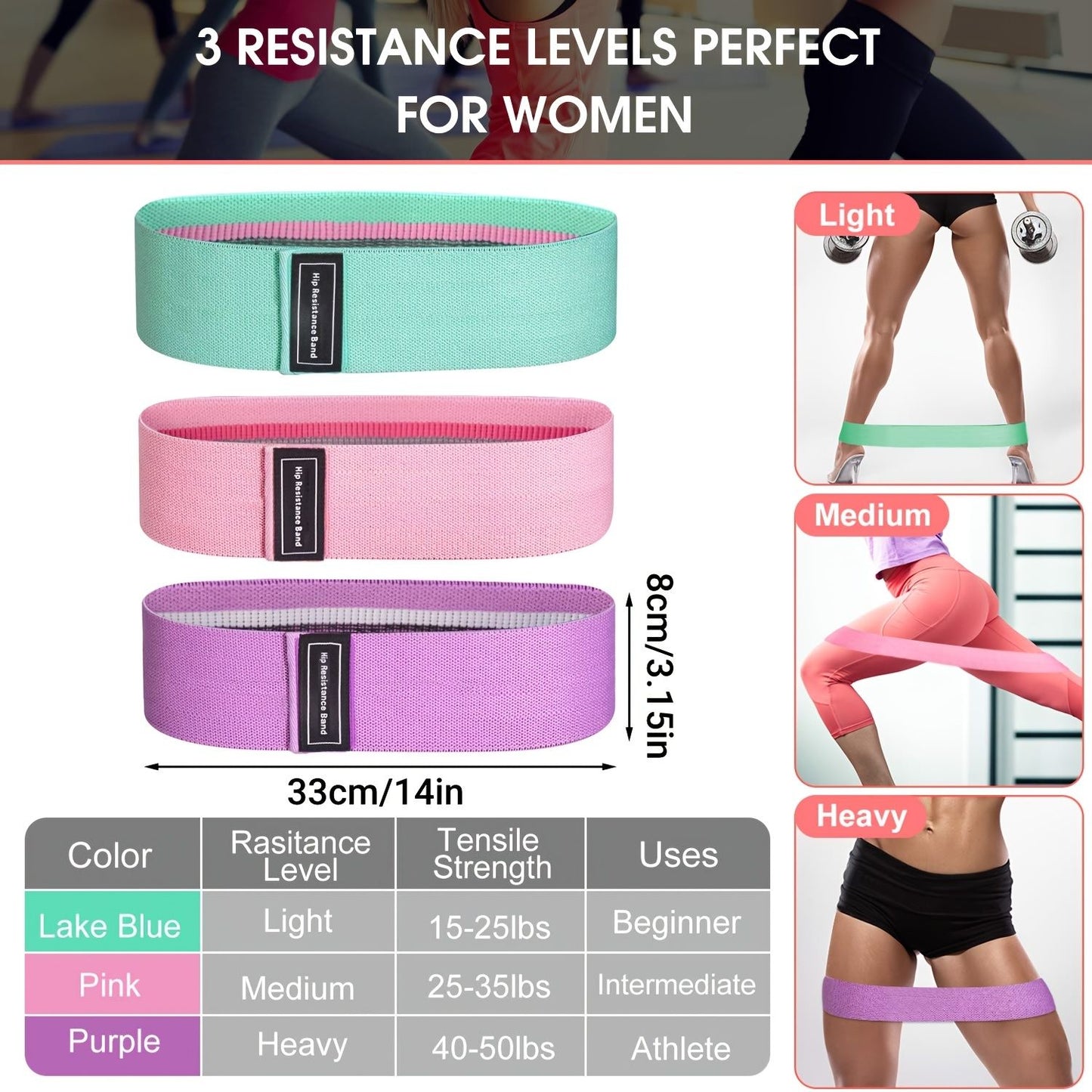 3pcs Resistance Bands For Legs And Butt; Home Yoga Exercise Workout Sports Fitness Accessories - Discount Msrp