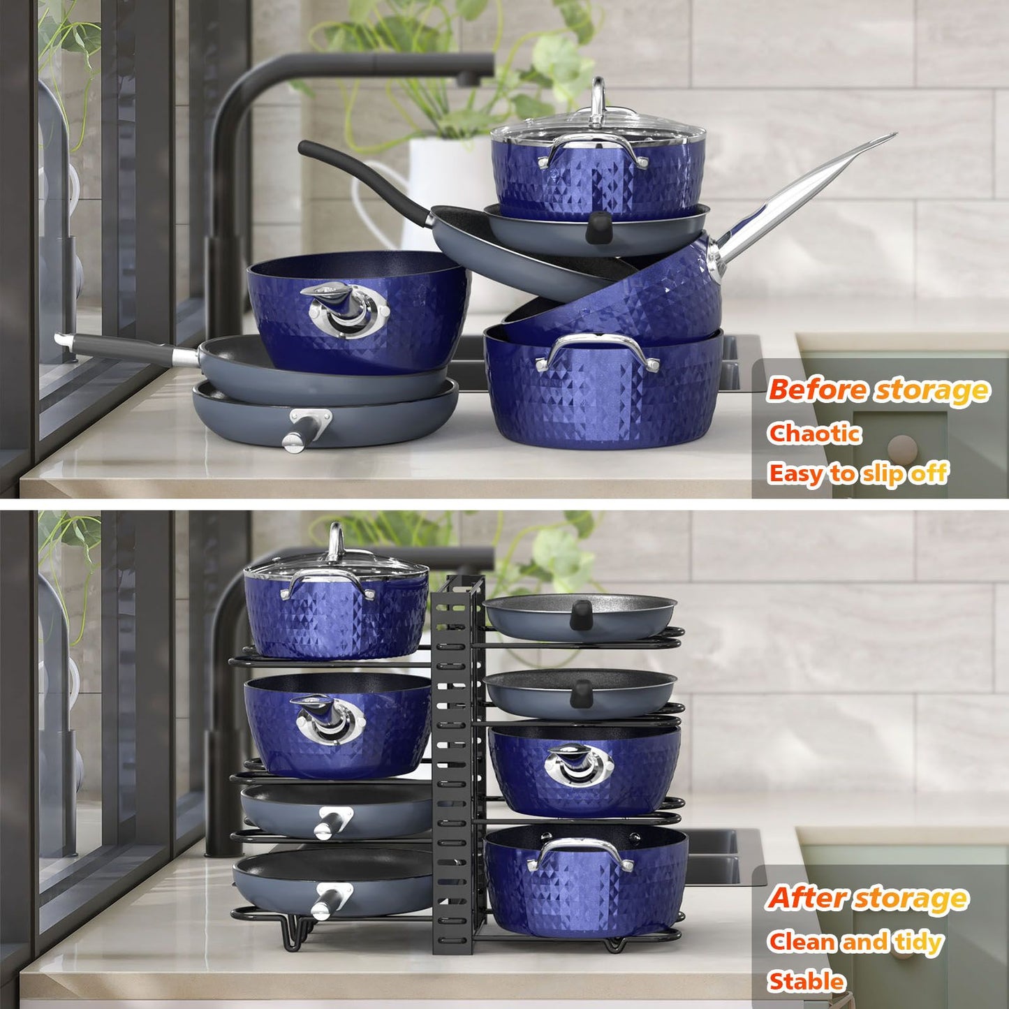 Pot and pan organizer, Pot Lid Holders & Pan Rack, Multiple DIY methods 8 tier pot racks, adjustable kitchen organization and storage for pots and pans. - Discount Msrp
