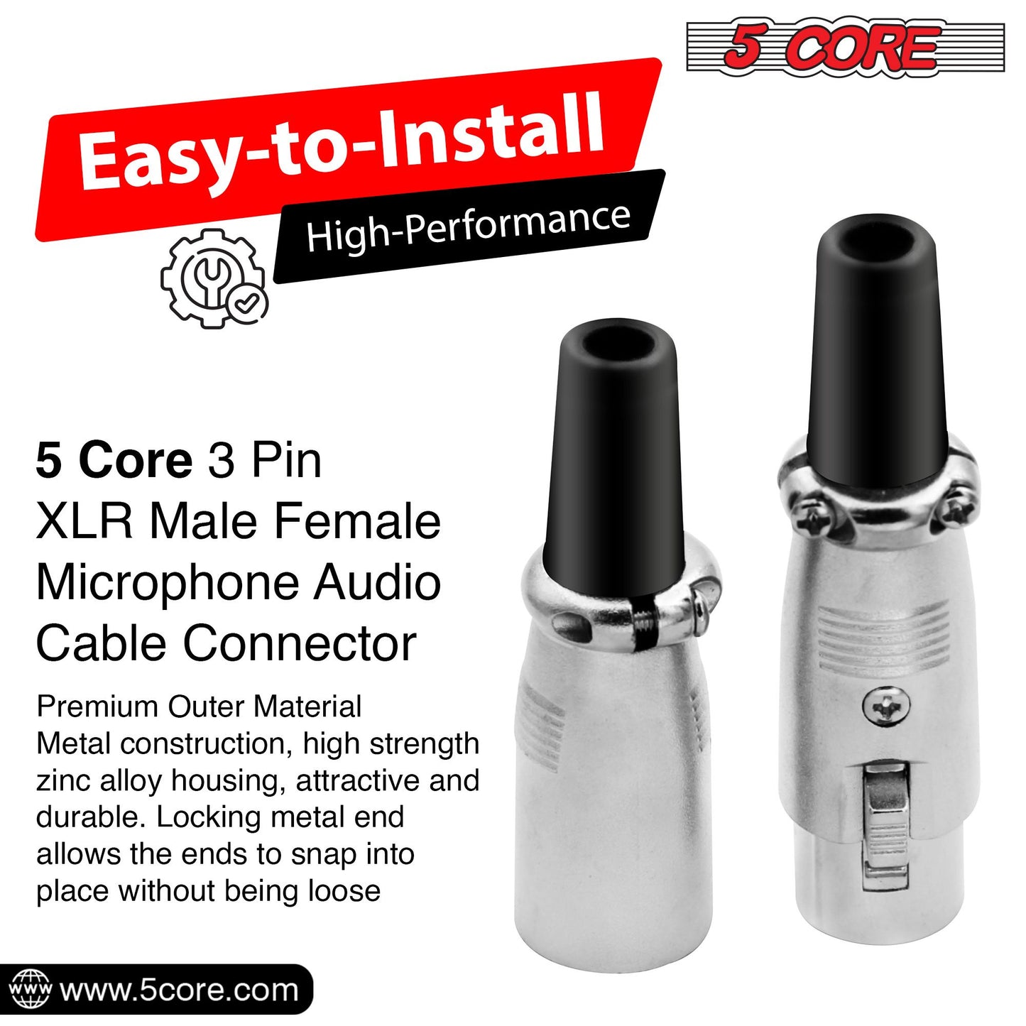 5Core XLR Connector Male Female to 1/4 Audio Jack 3 Pin Secure Mic Plug w Locking Ends - Discount Msrp