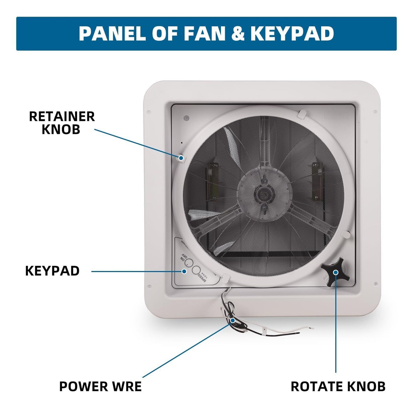 RV Roof Vent Fan 14" with LED Light,4 Speed Reversible 12V RV Exhaust Fan Low Noise,UV Protection,Manual Open for Camper,Travel,Cargo Trailer - Discount Msrp