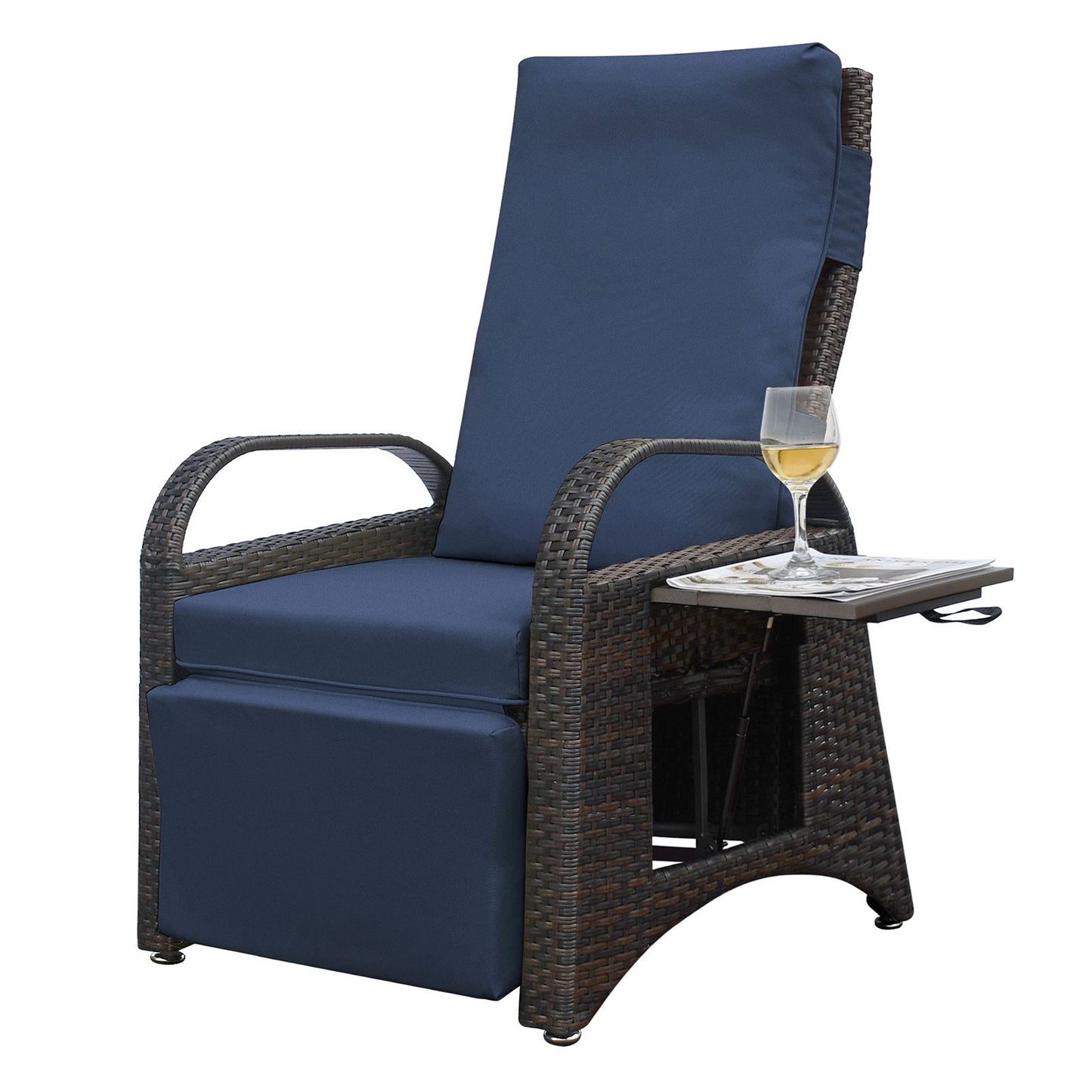 Outdoor Adjustable Wicker Recliner with Flip Table - Discount Msrp