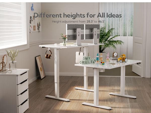 48 Inch Electric White Glass Standing Desk, Adjustable Height ,Quick Install Home Office Computer Desk, Stand Up Desk, - Discount Msrp