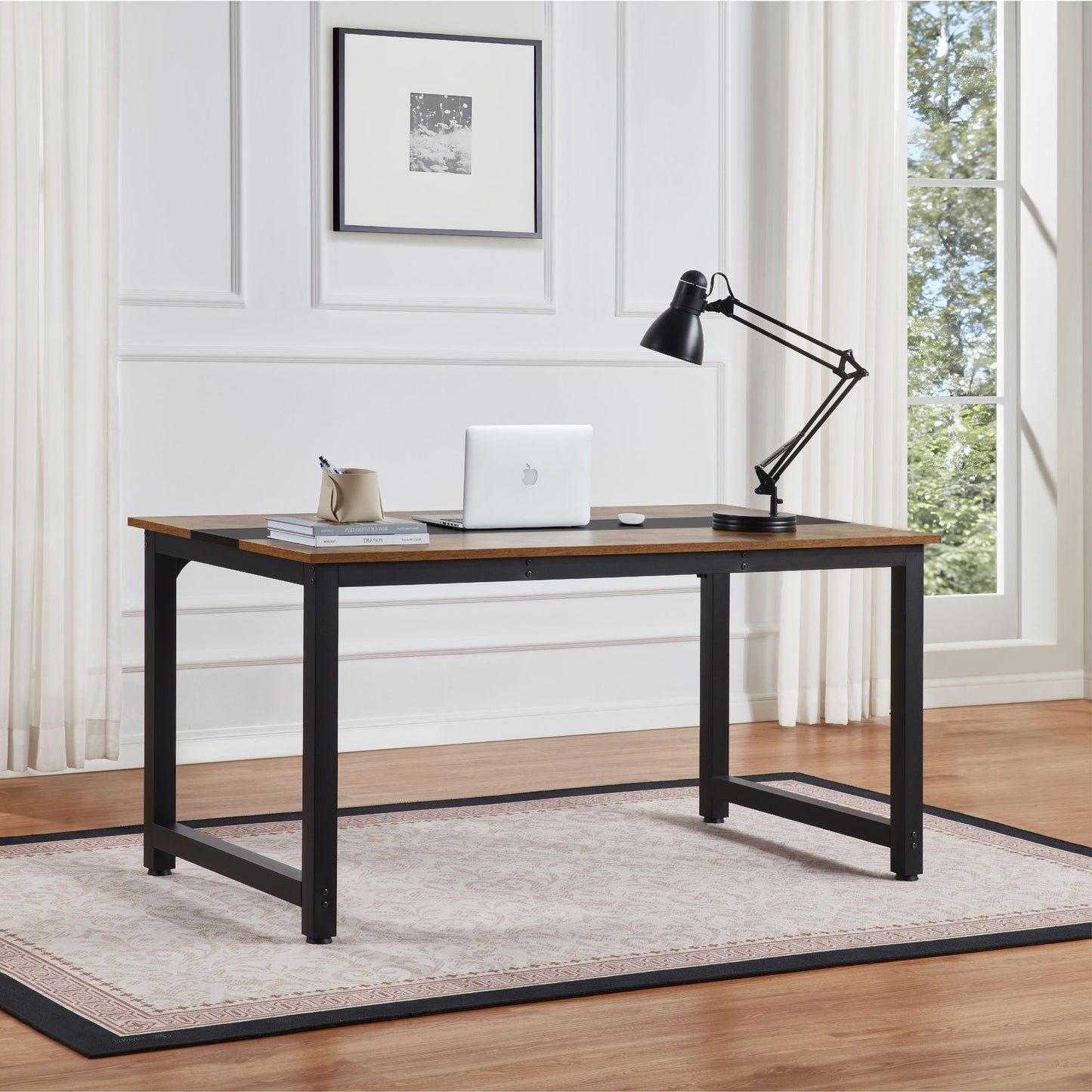 Computer Desk Large Office Desk, 59.8 Inch Gaming Desk Writing Desk Work Desk for Home Office, Study, Modern Simple Wooden Desk, Large Legroom, Metal Frame, Rustic/Black - Discount Msrp