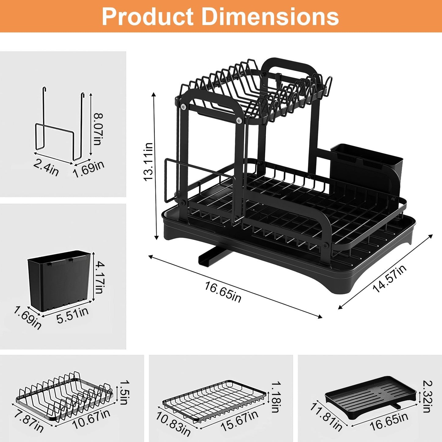 2-Tier Dish Drying Rack for Kitchen Counter Space Saving Rustproof Dish Rack with Drainboard Detachable Kitchen Drainer Organizer Set - Discount Msrp