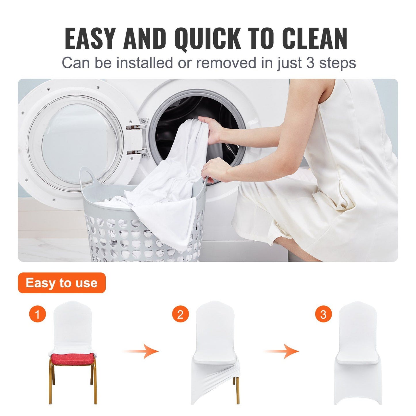 VEVOR Stretch Spandex Folding Chair Covers, Universal Fitted Chair Cover, Removable Washable Protective Slipcovers, for Wedding, Holiday, Banquet, Party, Celebration, Dining (50PCS White) - Discount Msrp
