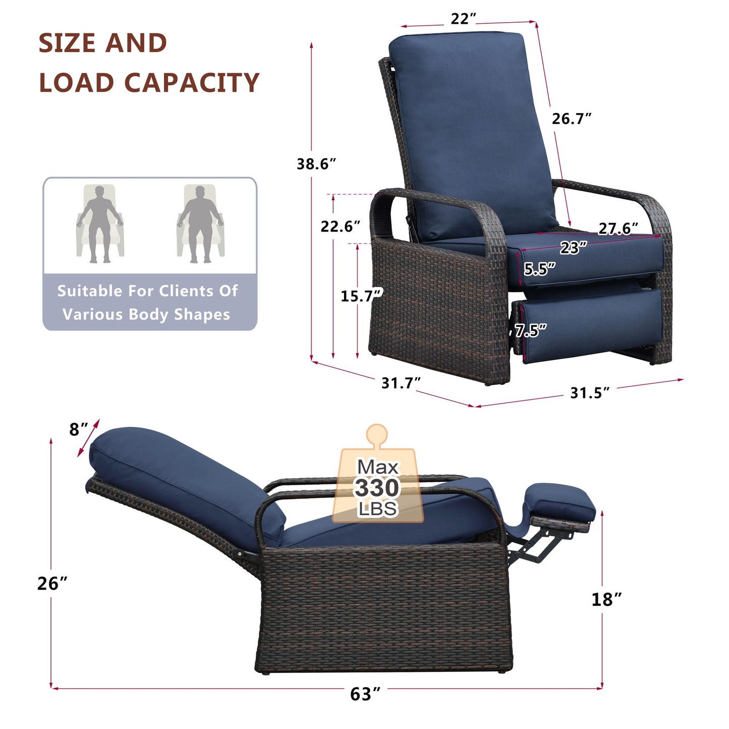 Outdoor Recliner Chair; Automatic Adjustable Wicker Lounge Recliner Chair with 5.12'' Thicken Cushion - Discount Msrp