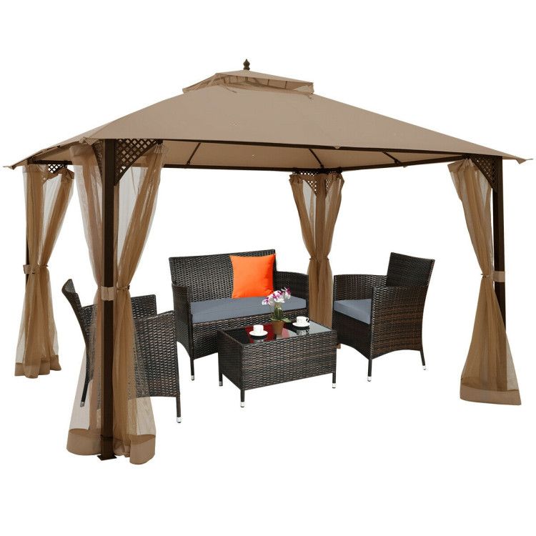 12 x 10 Feet Outdoor Double Top Patio Gazebo with Netting - Discount Msrp