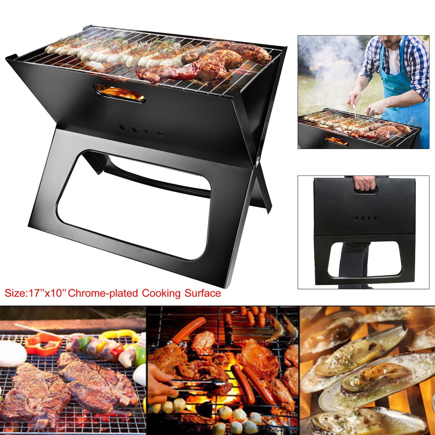 Portable BBQ Barbecue Grill Foldable Charcoal Grill Camping Garden Outdoor Travel - Discount Msrp 