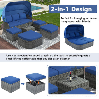 Outdoor Patio Furniture Set Daybed Sunbed with Retractable Canopy Conversation Set Wicker Furniture - Discount Msrp 