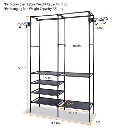 Metal Garment Rack Shoe Clothing Organizer Shelves Freestanding Multifunctional Clothes Wardrobe - Discount Msrp 